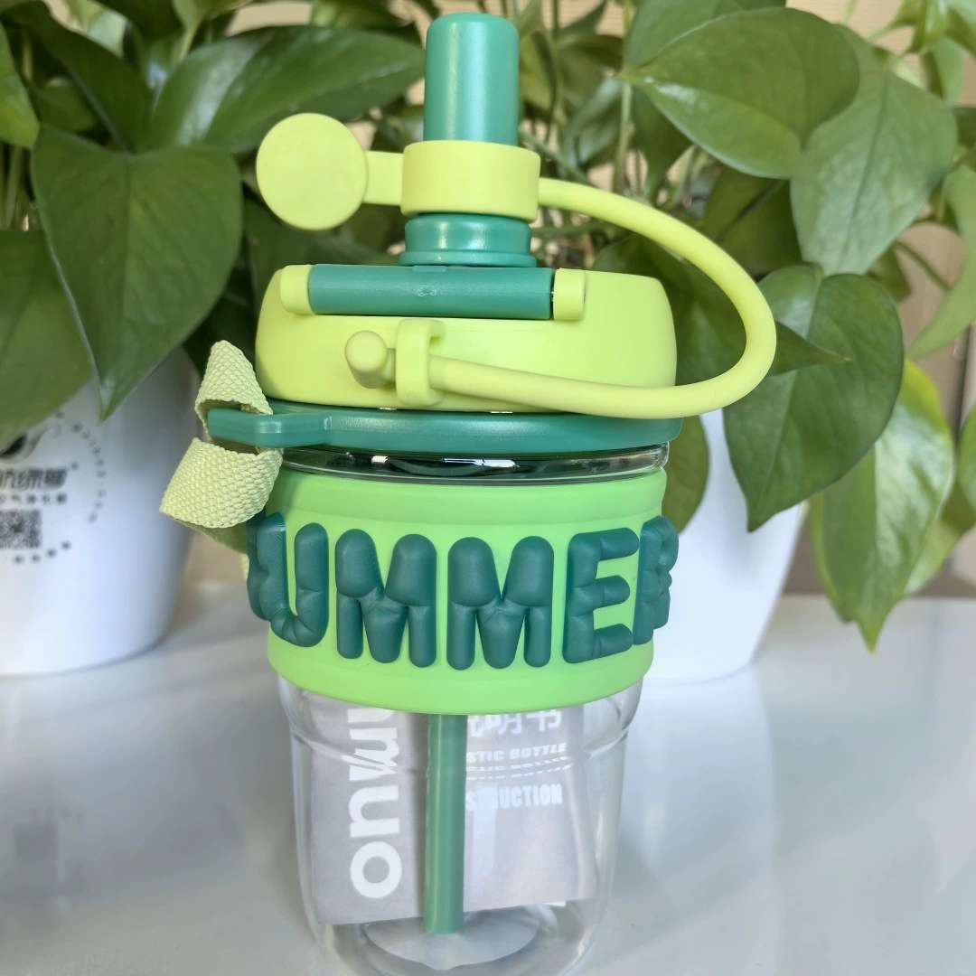 S49-2696 anti-scalding cartoon straight drinking cup with straps Summer sports plastic student water bottle high appearance level water cup undefined