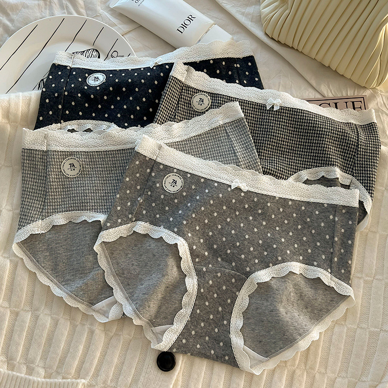 女士大码内裤女胖MM200斤中腰提臀透气可爱包臀日系蝴蝶结奶油裤女士内裤内裤内裤女士高腰舒适秘语内裤蕾丝豹纹拼接内裤