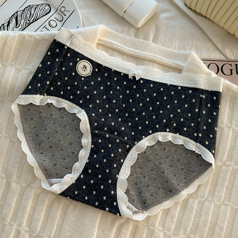 女士内裤/内裤/内裤女士高腰舒适/秘语内裤/蕾丝豹纹拼接内裤白底实物图