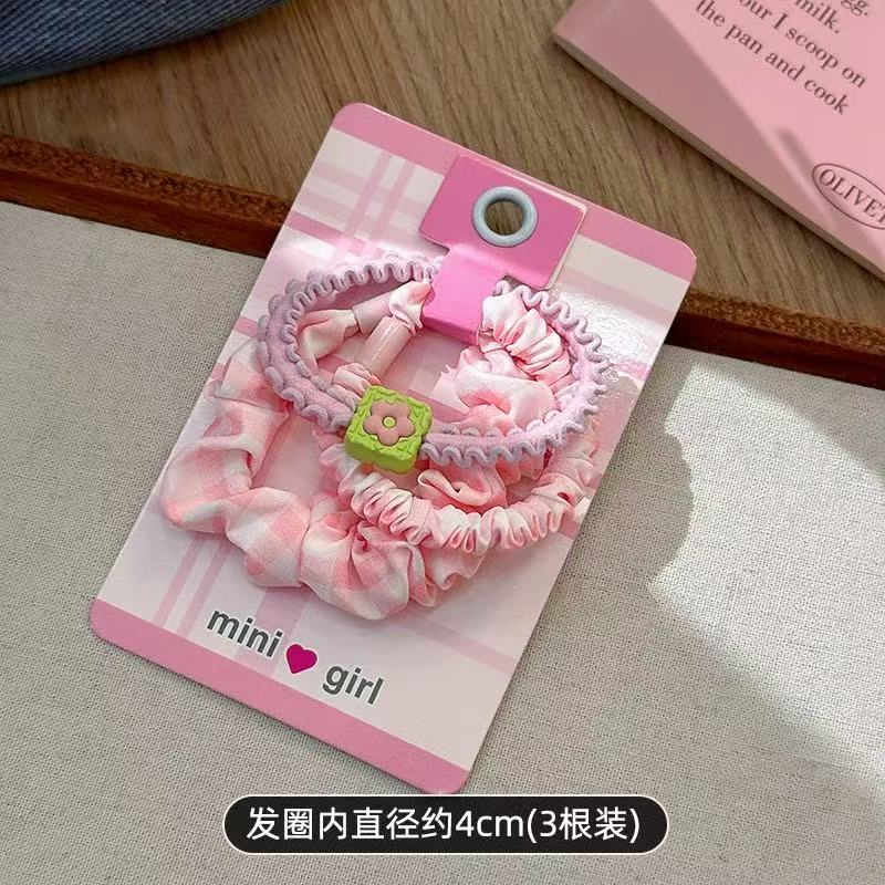 甜美少女心粉紫色发圈套装高弹力耐用发绳女扎头发橡皮筋头绳皮套白底实物图