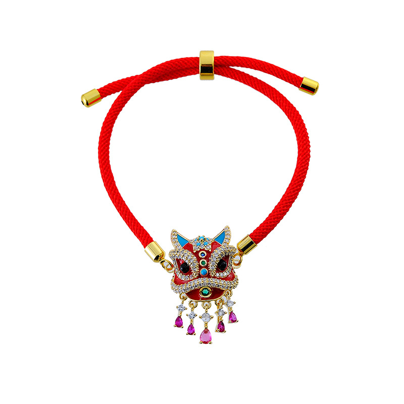 The traditional Chinese style wealth-attracting lion dance corsage, ancient-style charm bracelet, a festive accessory for both men and women, and a red Chinese trend bracelet detail image 5