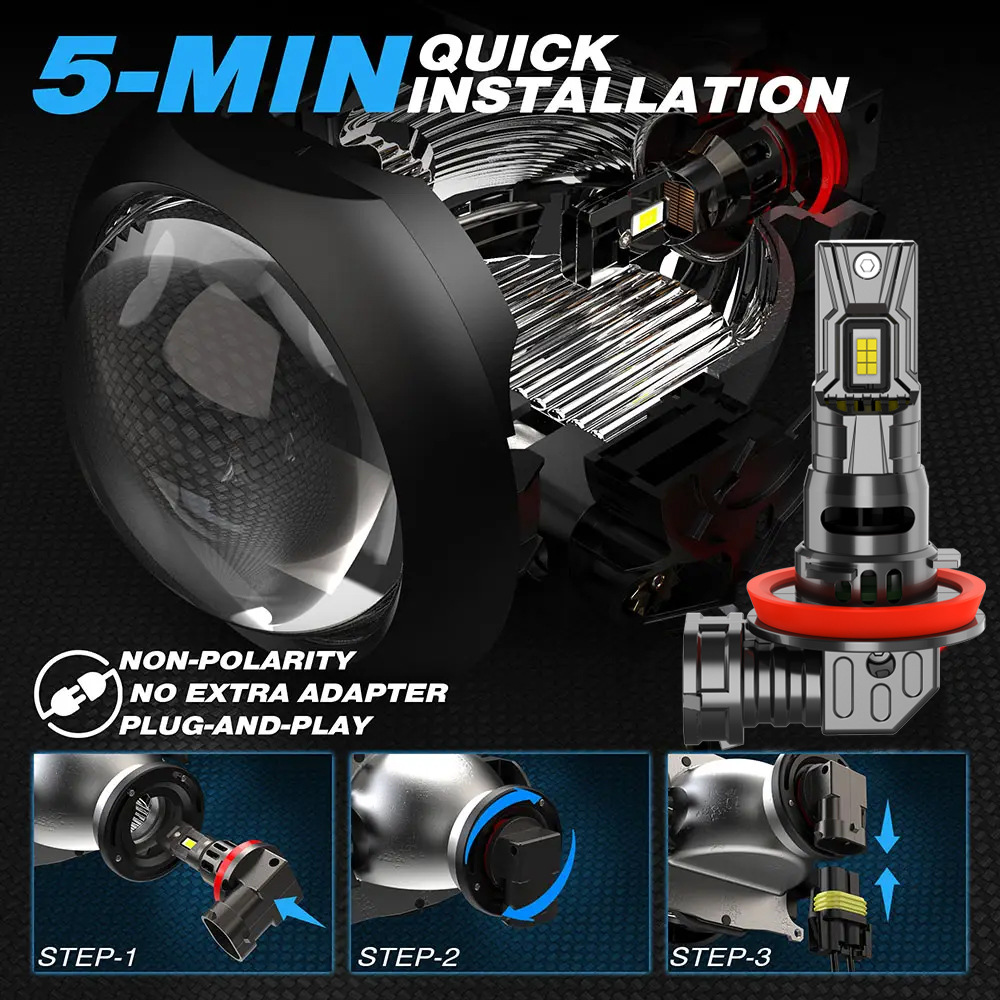 Cross-border 1:1led headlights Replace H11 fog lights Super bright H4 headlights Integrated in-line car led headlights Specification drawing
