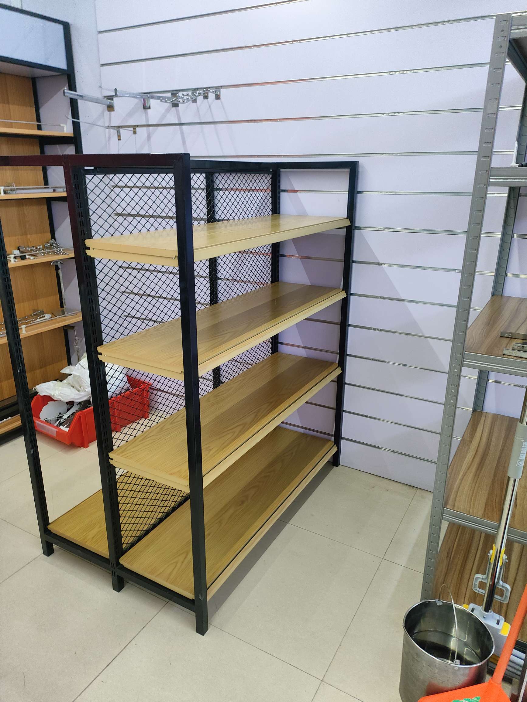 超市货架  精品货架 木纹货架 母婴店货架  药店展示设备产品图
