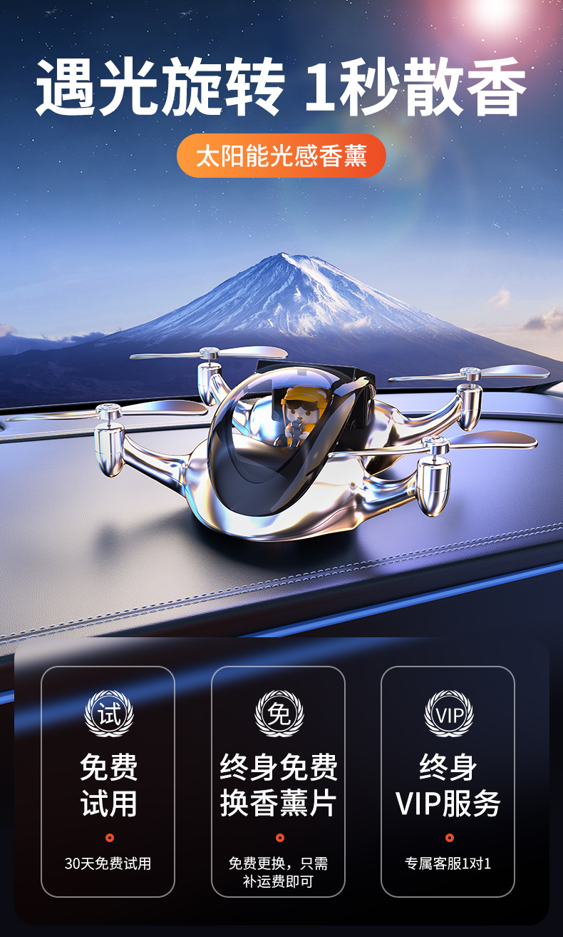 New car solar-powered aroma diffuser, cool airplane interior decoration, long-lasting high-end car perfume, cross-border pic 1