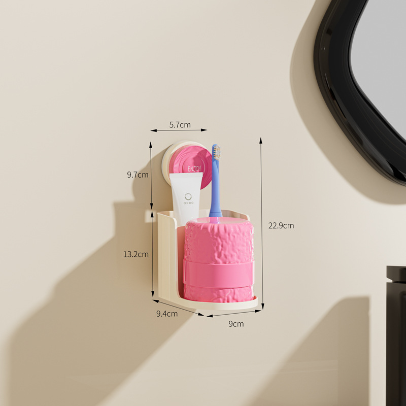 C70-QY-026 Creative toothbrush holder Multi-functional suction cup storage wall hanging cup holder Household dental cup storage set Specification drawing