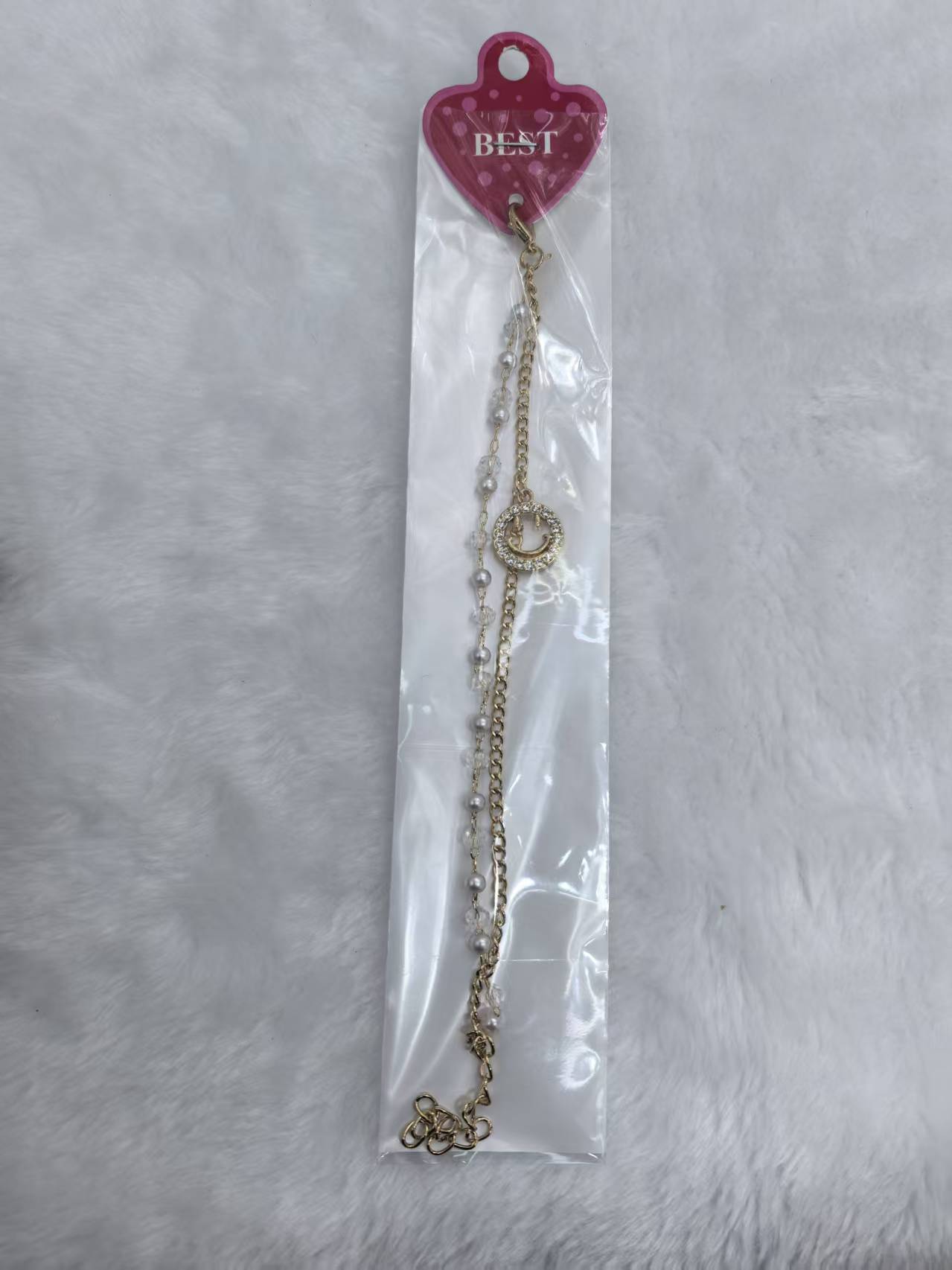 链条手链，笑脸合金手链，手链加珍珠