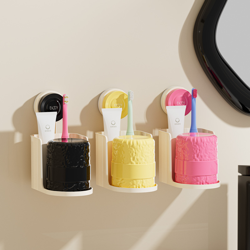 C70-QY-026 Creative toothbrush holder Multi-functional suction cup storage wall hanging cup holder Household dental cup storage set details Picture
