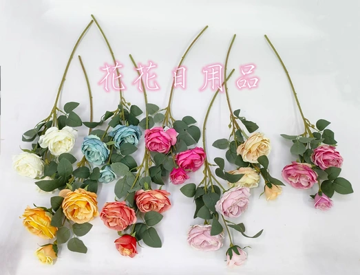 Artificial flower fake flower bonsai single 3-head large peony flower wall hanging vase and other decorations thumbnail