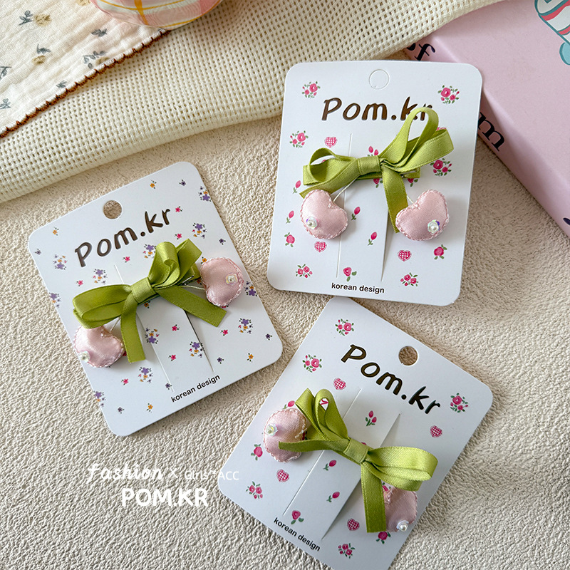 New Spring 2025 Sweet cherry ribbon bow, cute girl duckbill clip, side bangs clip hair accessory for girls pic 5