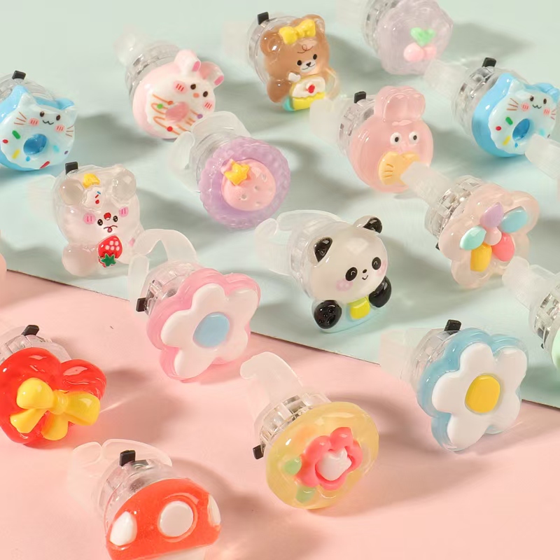 Children's luminous rings, cartoon atmosphere rings, cute patterns, shining toy rings, factory direct sales, electronic resin rings, luminous cartoon rings, direct sales, ordinary resin rings Application Scenario
