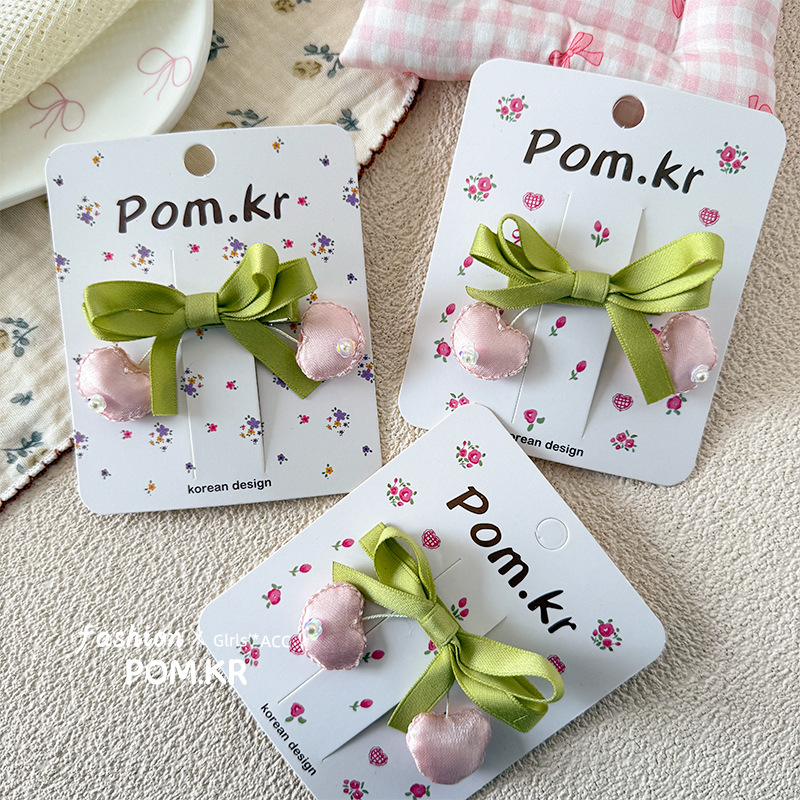 New Spring 2025 Sweet cherry ribbon bow, cute girl duckbill clip, side bangs clip hair accessory for girls pic 1