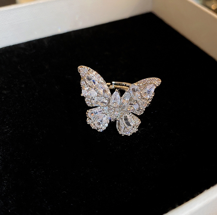 A super ethereal and luxurious zircon butterfly opening ring, a trendy and light luxury index finger ring from Europe and America, with a niche and high-end feel, is a versatile jewelry zircon ring Specification image