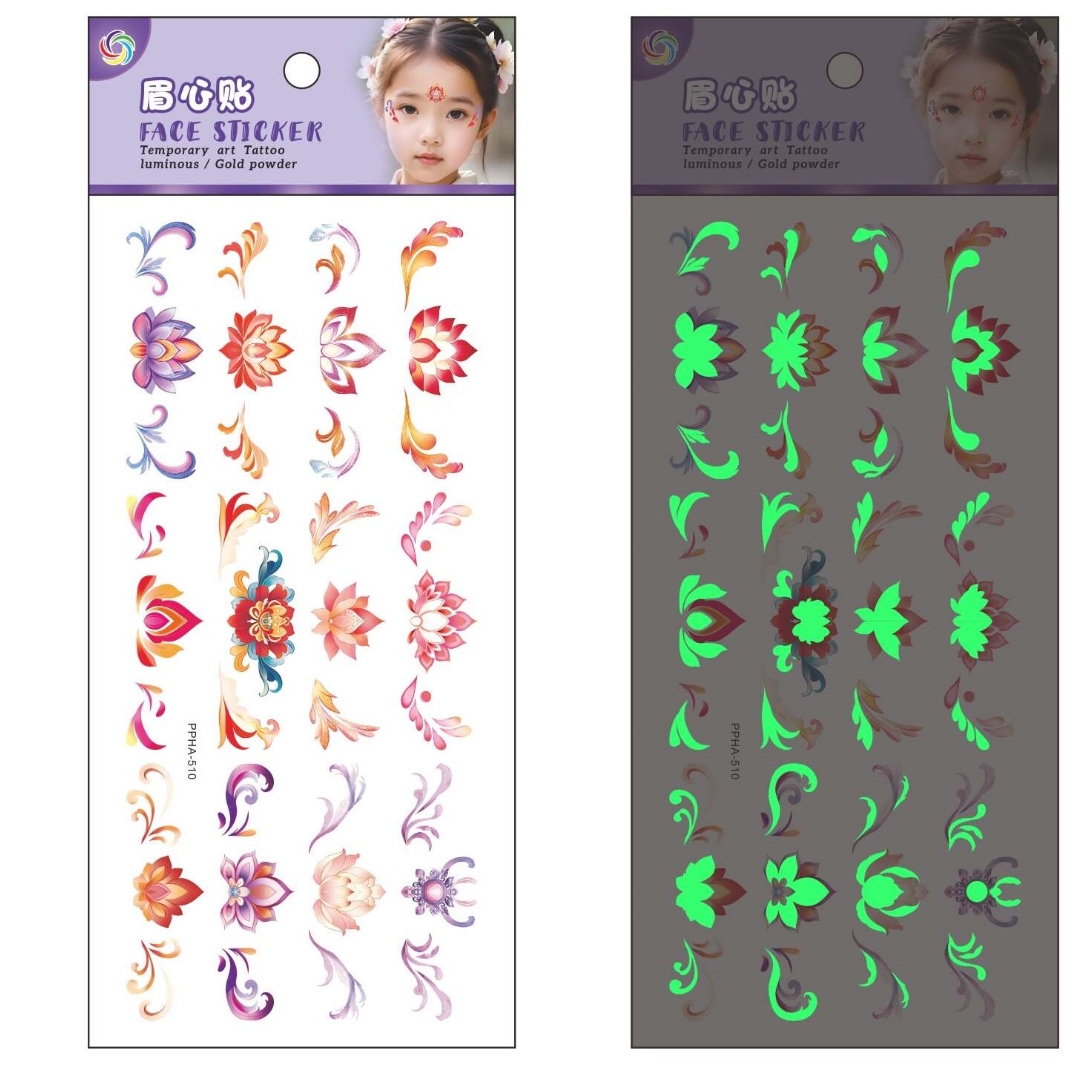 12 sets of pictures of children's eyebrow center stickers: Luminous Hanfu forehead stickers, flower-patterned eyebrow center and corner of the eye stickers, waterproof ancient-style eyebrow center stickers