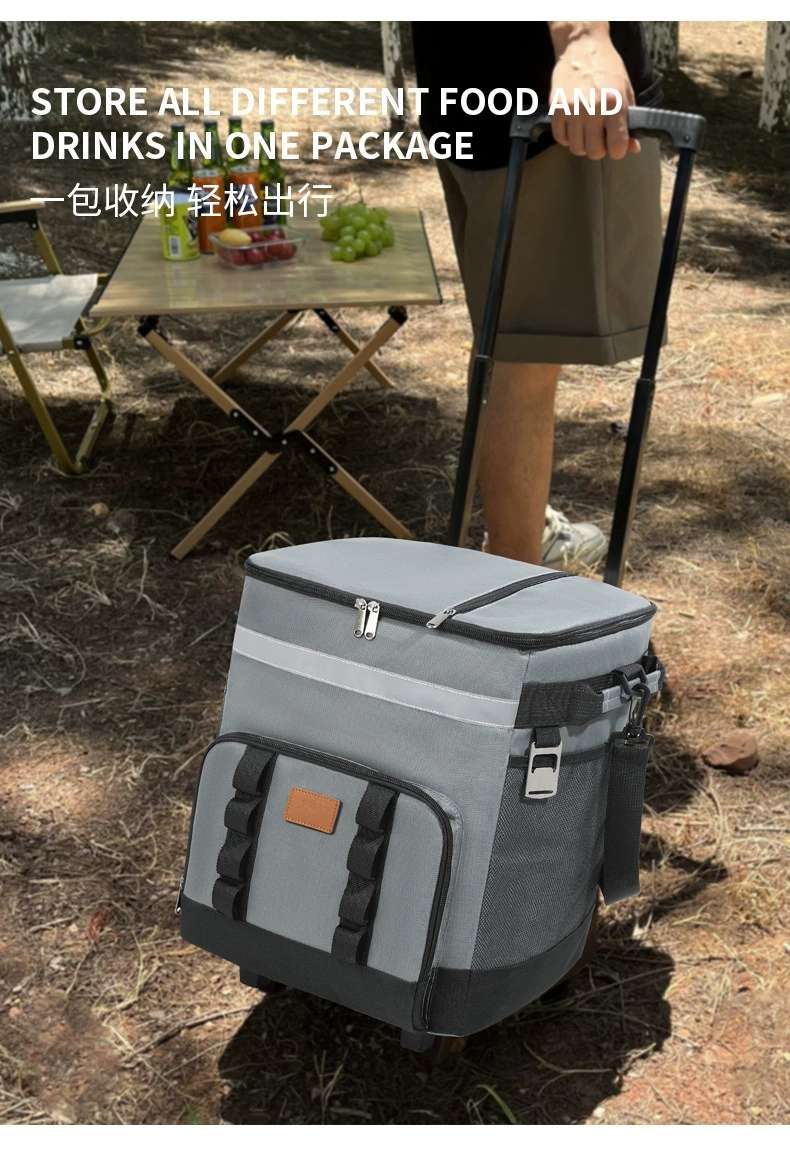 现货批发拉杆保温包车载冷藏箱户外大容量野餐包便携式外卖保温箱白底实物图