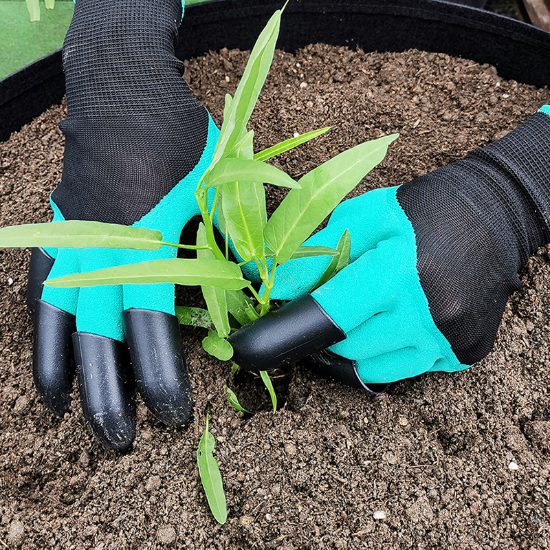 园艺手套带爪子挖土手套花园种菜种花园林种植防护乳胶手套