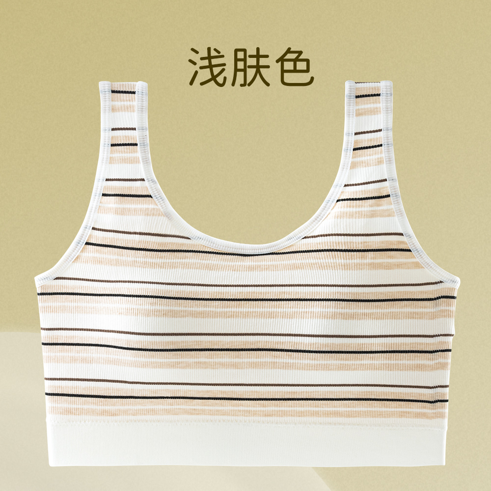 新款条纹透气固定杯美背宽肩文胸无缝运动风无钢圈美背文胸内衣详情17