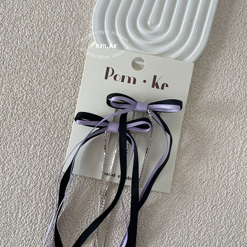 Spring 2025 Children's sweet bow ribbon hair clip, super fairy-like ancient style side-fitting hair clip, ballet-style hair accessory Item Picture