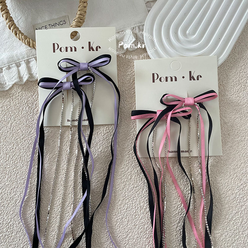 Spring 2025 Children's sweet bow ribbon hair clip, super fairy-like ancient style side-fitting hair clip, ballet-style hair accessory details Picture
