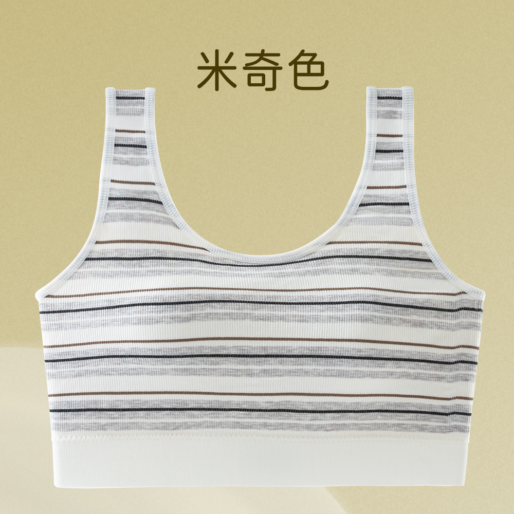 新款条纹透气固定杯美背宽肩文胸无缝运动风无钢圈美背文胸内衣详情16