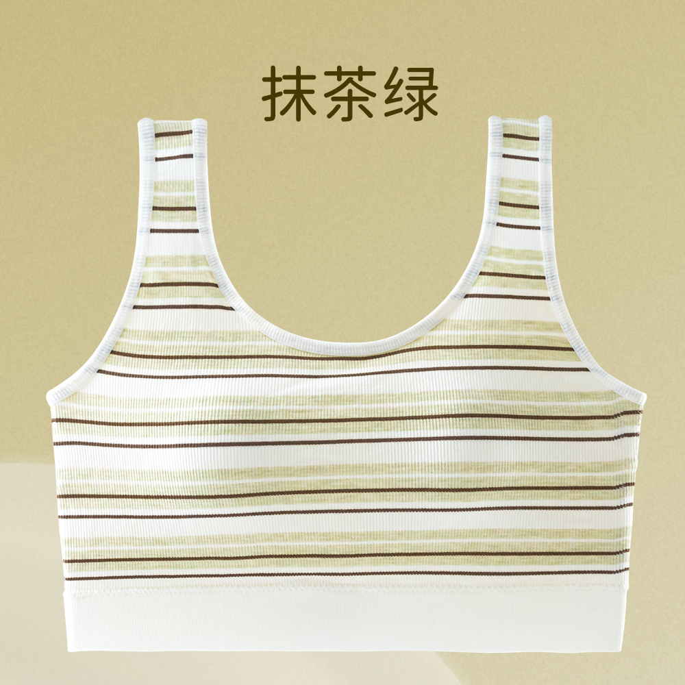 新款条纹透气固定杯美背宽肩文胸无缝运动风无钢圈美背文胸内衣详情15