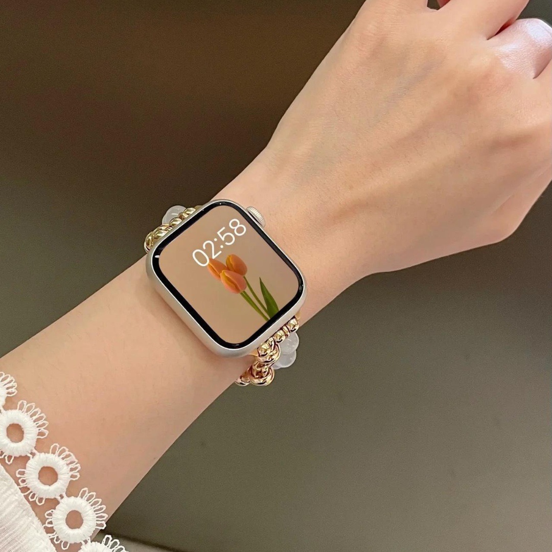 小香风猫眼石珠手链表带适用applewatch苹果手表iwatch10代987654