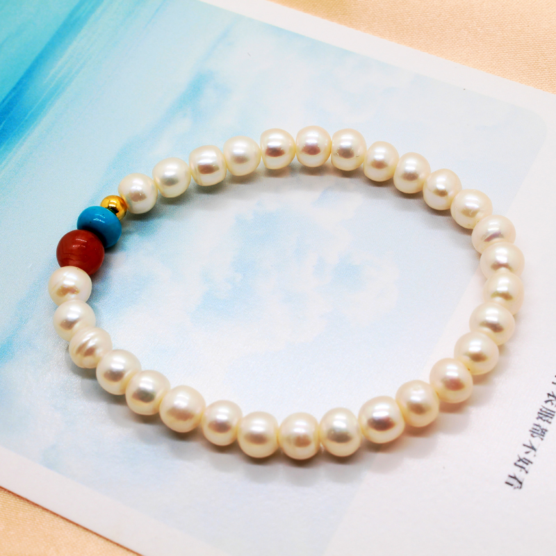 珍珠/珍珠手链/珍珠扣18K金/淡水珍珠/巴洛克仿真珍珠挂件产品图