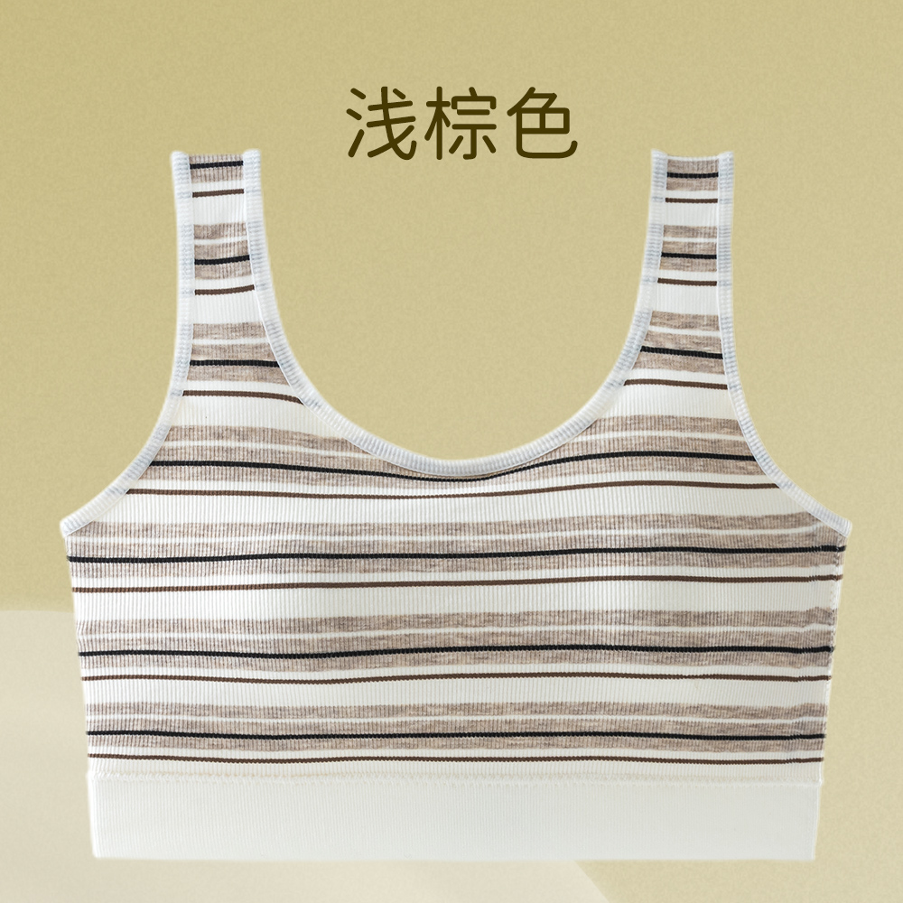 新款条纹透气固定杯美背宽肩文胸无缝运动风无钢圈美背文胸内衣详情18