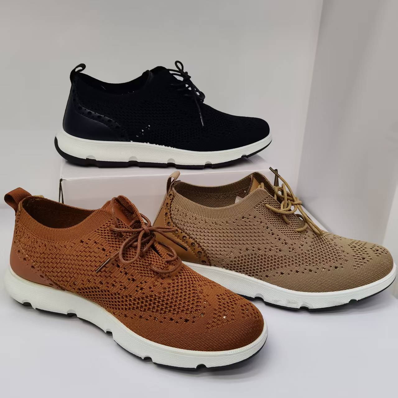 飞织男式休闲单鞋  舒适透气耐磨系带户外鞋款flyknit shoes图