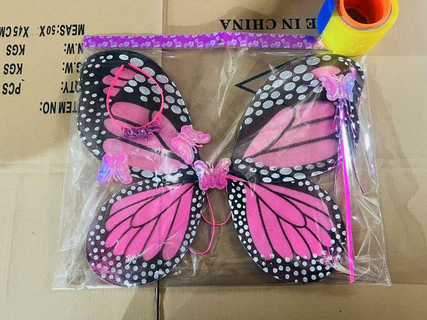 新款儿童翅膀演出服装表演装扮道具蝴蝶翅膀头饰魔法棒三件套翅膀三件套，节假日，生日派对用品
