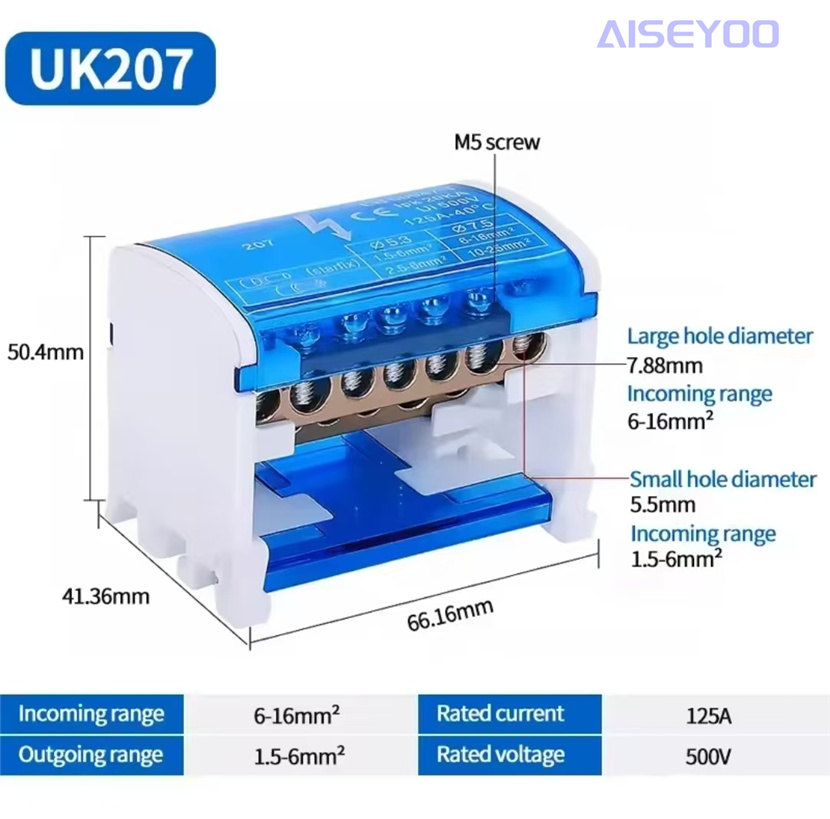 UKK接线盒大功率导轨式207 211 215 407 411 415纯铜零线端子盒 机柜用接线盒通接线盒接线端子零线盒详情6