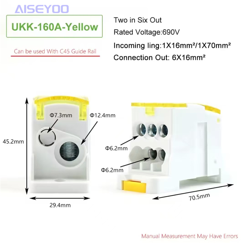 UKK160A单极导轨式分线盒一进六出阻燃大电流接线端子排电线连接器大电流分线器 单级零线接线盒并线神器电线连接器大电流详情5