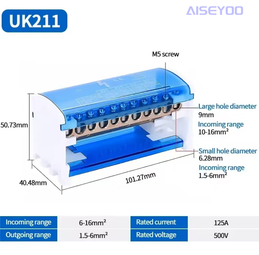 UKK接线盒大功率导轨式207 211 215 407 411 415纯铜零线端子盒 机柜用接线盒通接线盒接线端子零线盒详情9