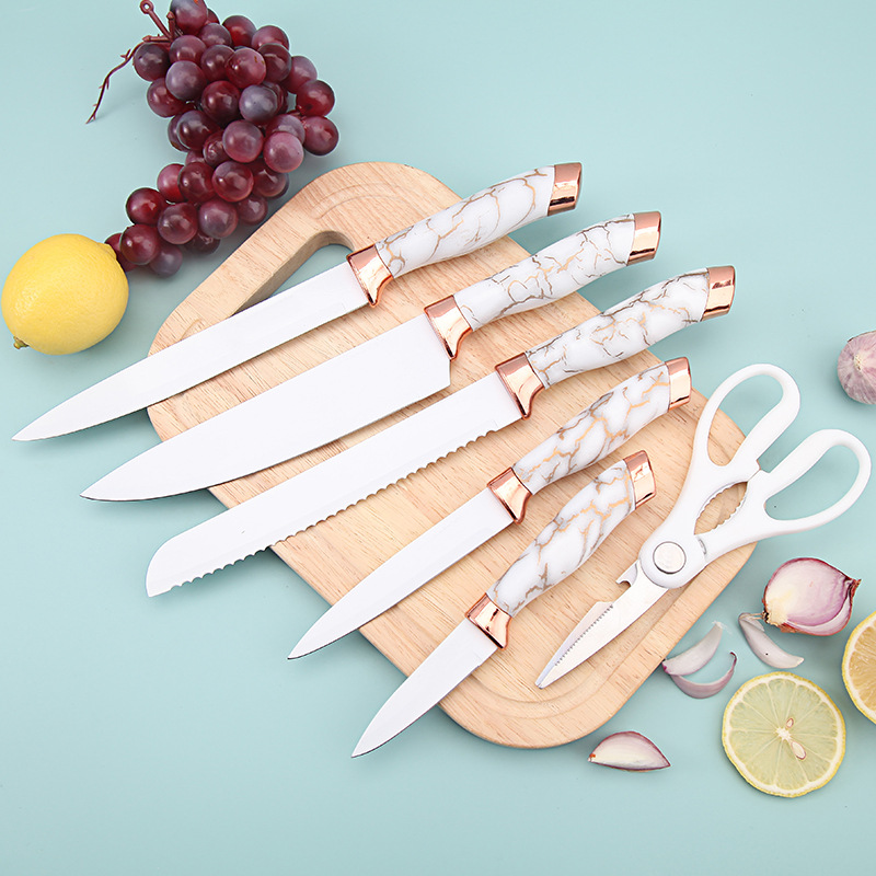 7-piece stainless steel knife set, kitchenware set, knife with patterned knife seat, kitchen knife set details Picture