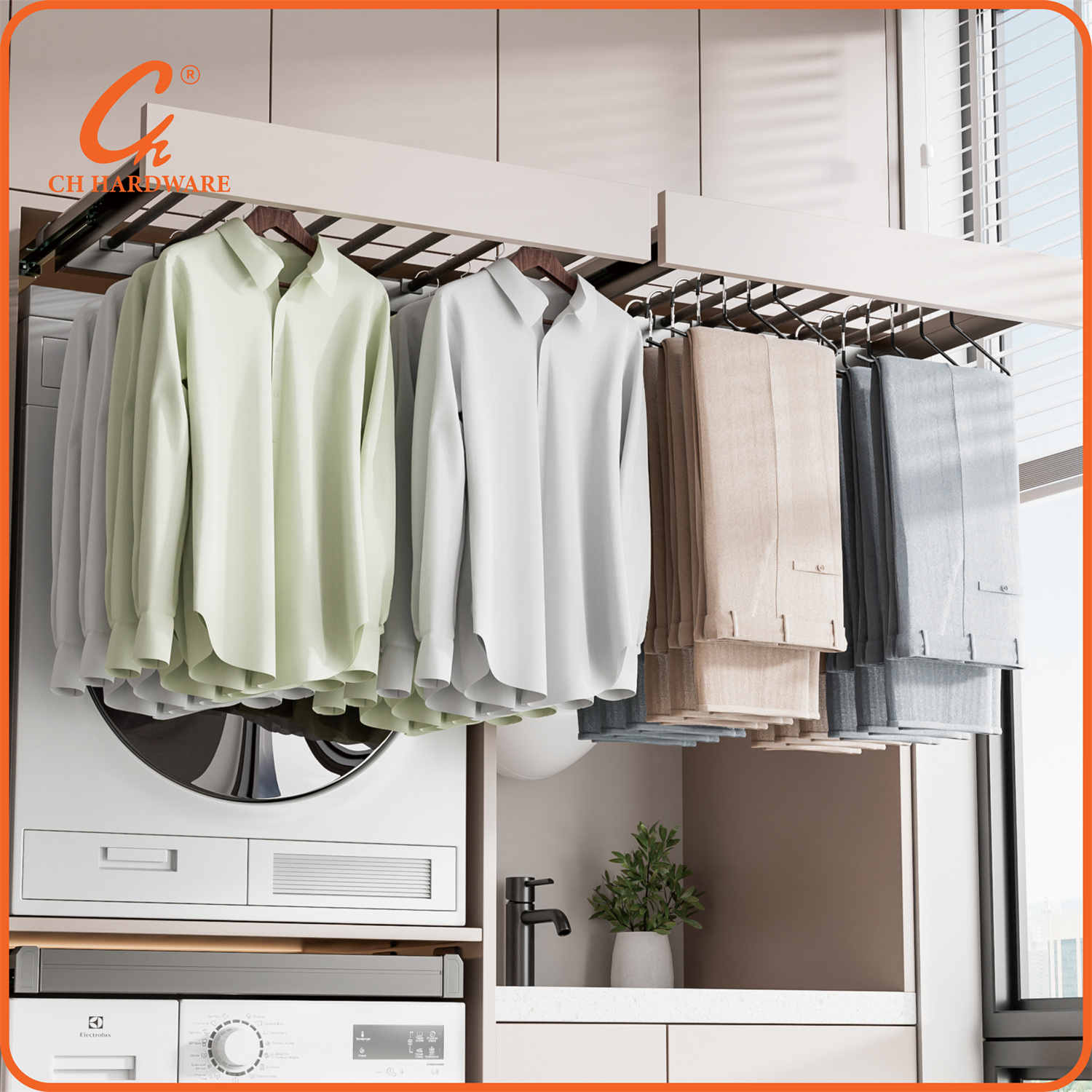 洗衣机裤架 衣柜伸缩裤架 阳台伸缩抽拉隐藏式裤子架图