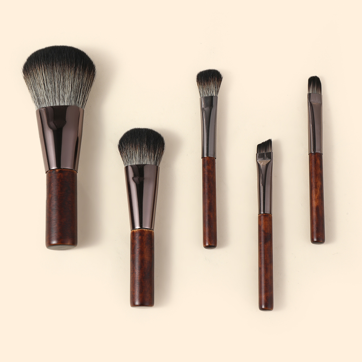 5 mini sets of imitation rosewood brushes + mesh zipper bag, color box packaging, titanium crystal bristles, light and convenient to carry details Picture