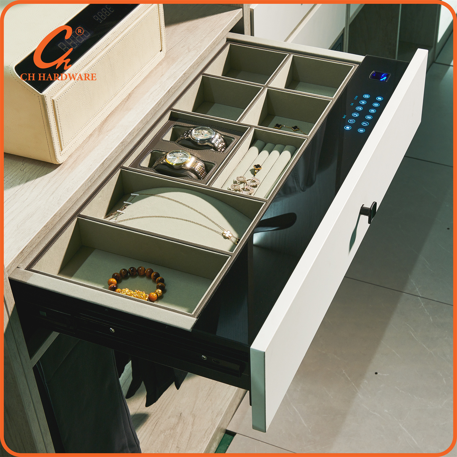 抽屉式保险柜家用衣柜嵌入式隐藏全钢防盗密码抽屉定制厂家