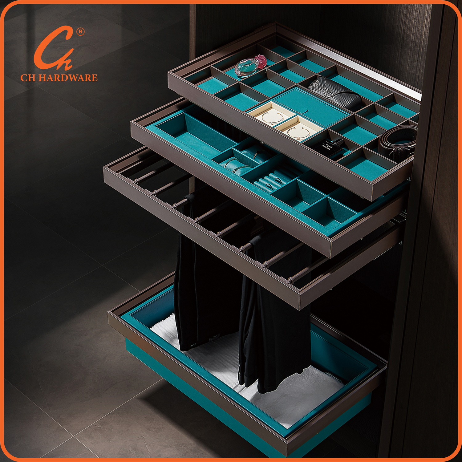 裤架伸缩多功能裤首饰抽架衣柜拉篮柜内推拉阻尼收纳西裤架挂裤架