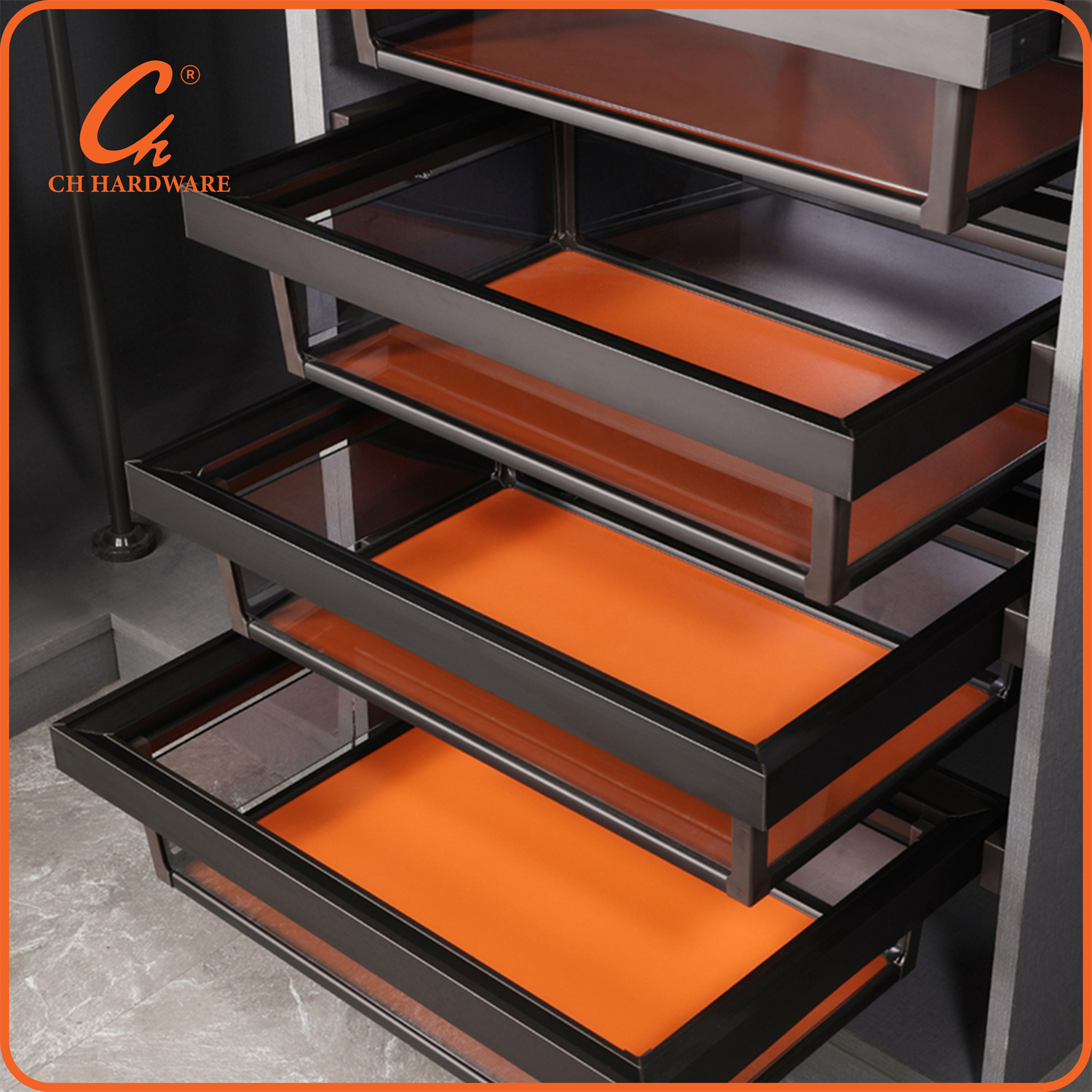 玻璃衣柜拉篮抽屉式衣橱衣帽间内置收纳储物篮家用伸缩裤架