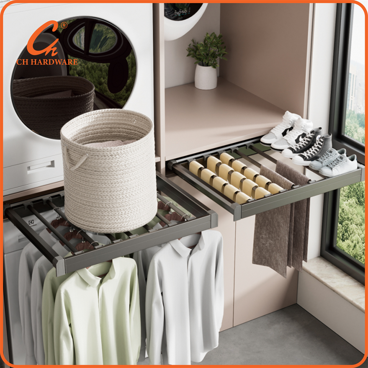 洗衣机裤架 衣柜伸缩裤架 阳台伸缩抽拉隐藏式裤子架详情5