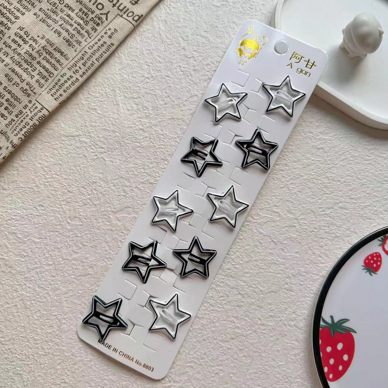 新款黑白滴油条纹星星夹花朵小发夹10个一卡混批女童刘海碎发夹个性头饰工厂直销外贸详情图3