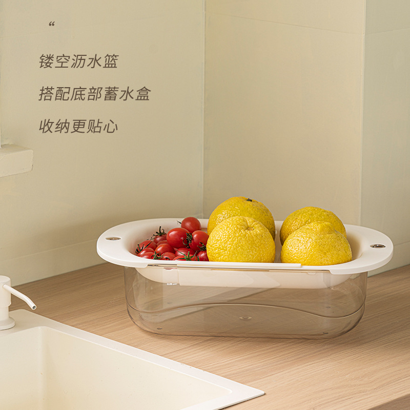 Z91-双层伸缩滤水篮家用双层沥水篮多功能厨房蔬菜洗菜盆塑料产品图