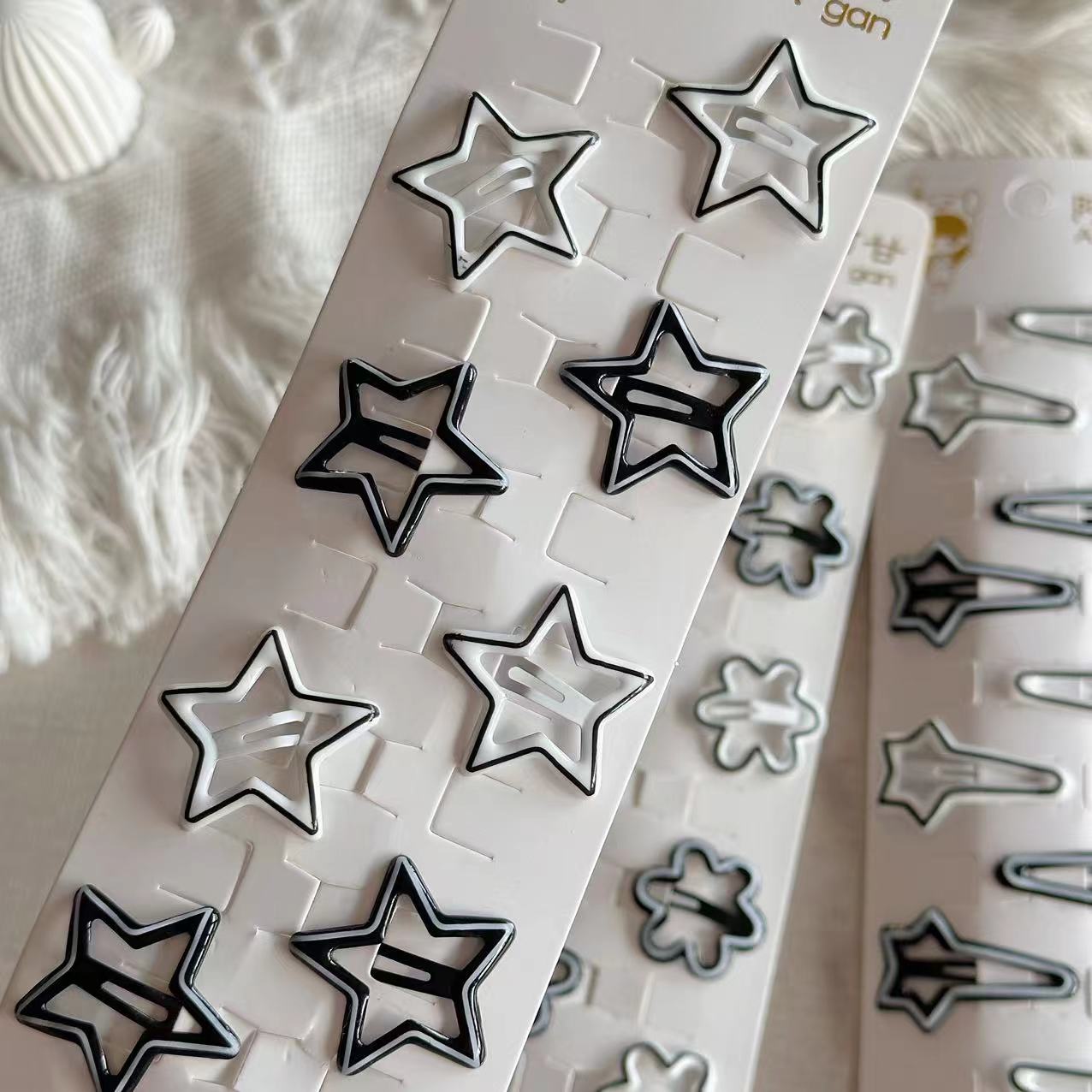 新款黑白滴油条纹星星夹花朵小发夹10个一卡混批女童刘海碎发夹个性头饰工厂直销外贸详情图5