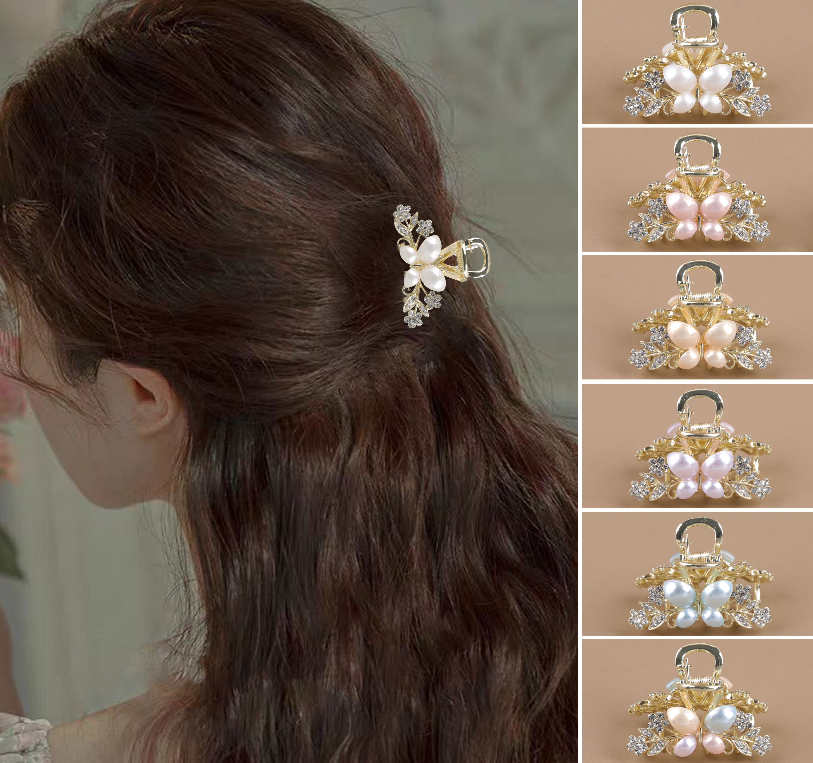 Spring and summer camellia alloy hair clips, new crystal hair accessories, fresh small grab clips, side clips, hair accessories, broken hair clips