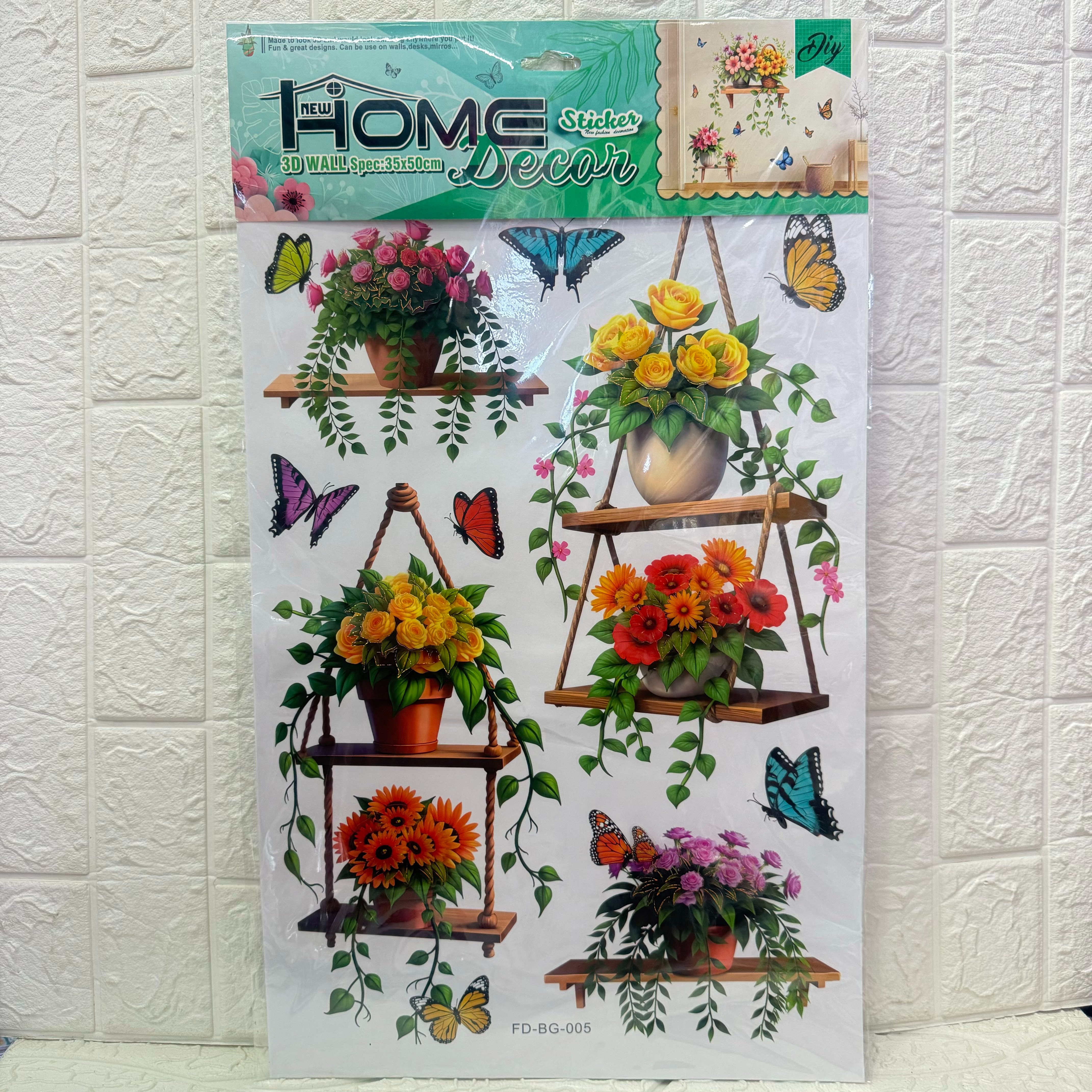 Artificial plant potted plant wall stickers series, three-dimensional handcrafted layer stickers, living room decoration, wooden frame hanging basket, green plants Application Scenario