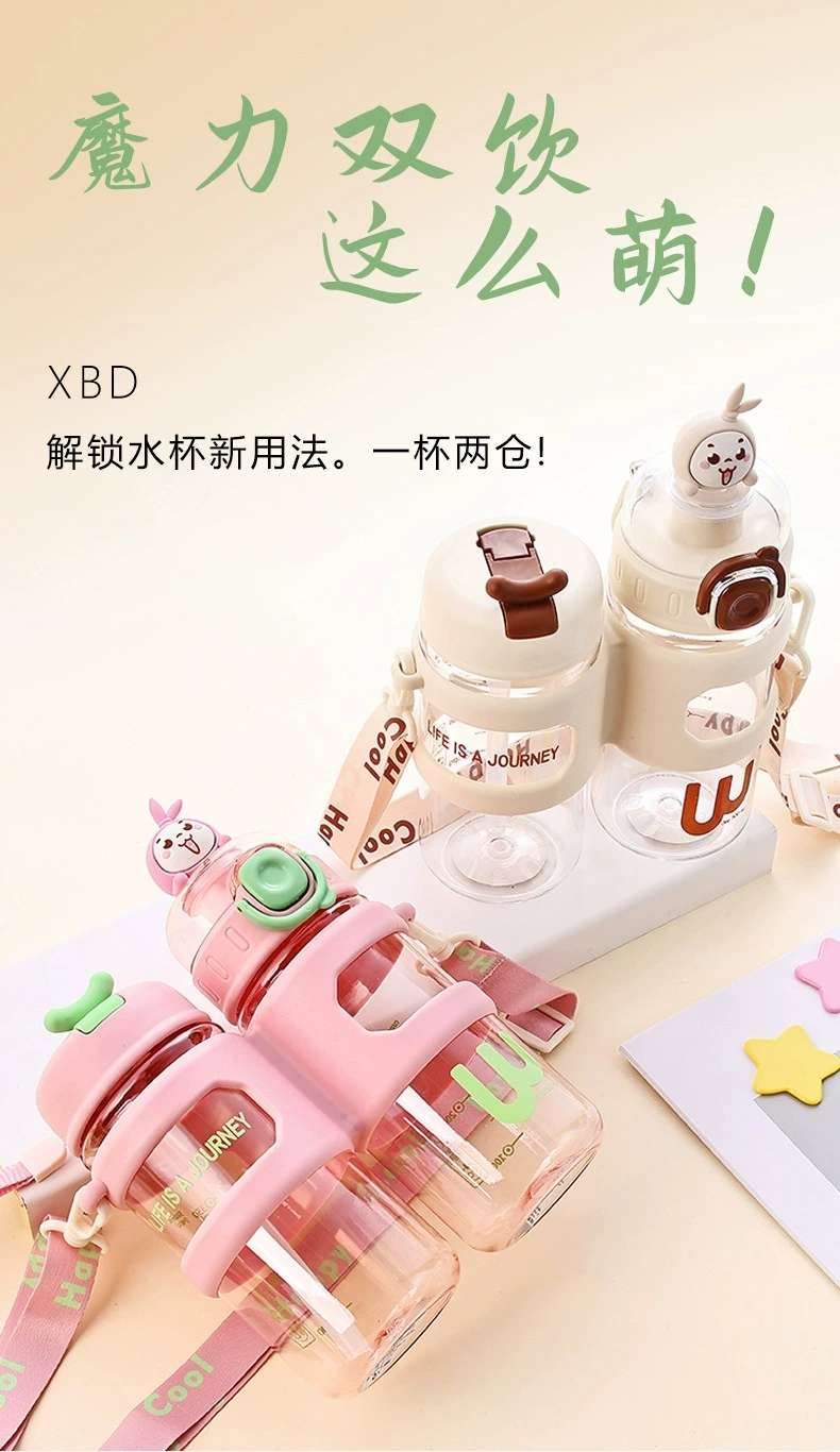 X152-XBD-2025 new high appearance level branch warehouse double drink portable water cup students cute net red children plastic details Picture