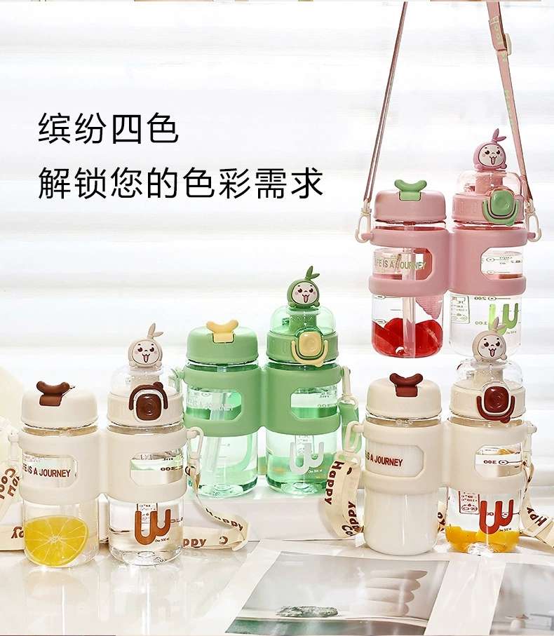 X152-XBD-2025 new high appearance level branch warehouse double drink portable water cup students cute net red children plastic Item Picture