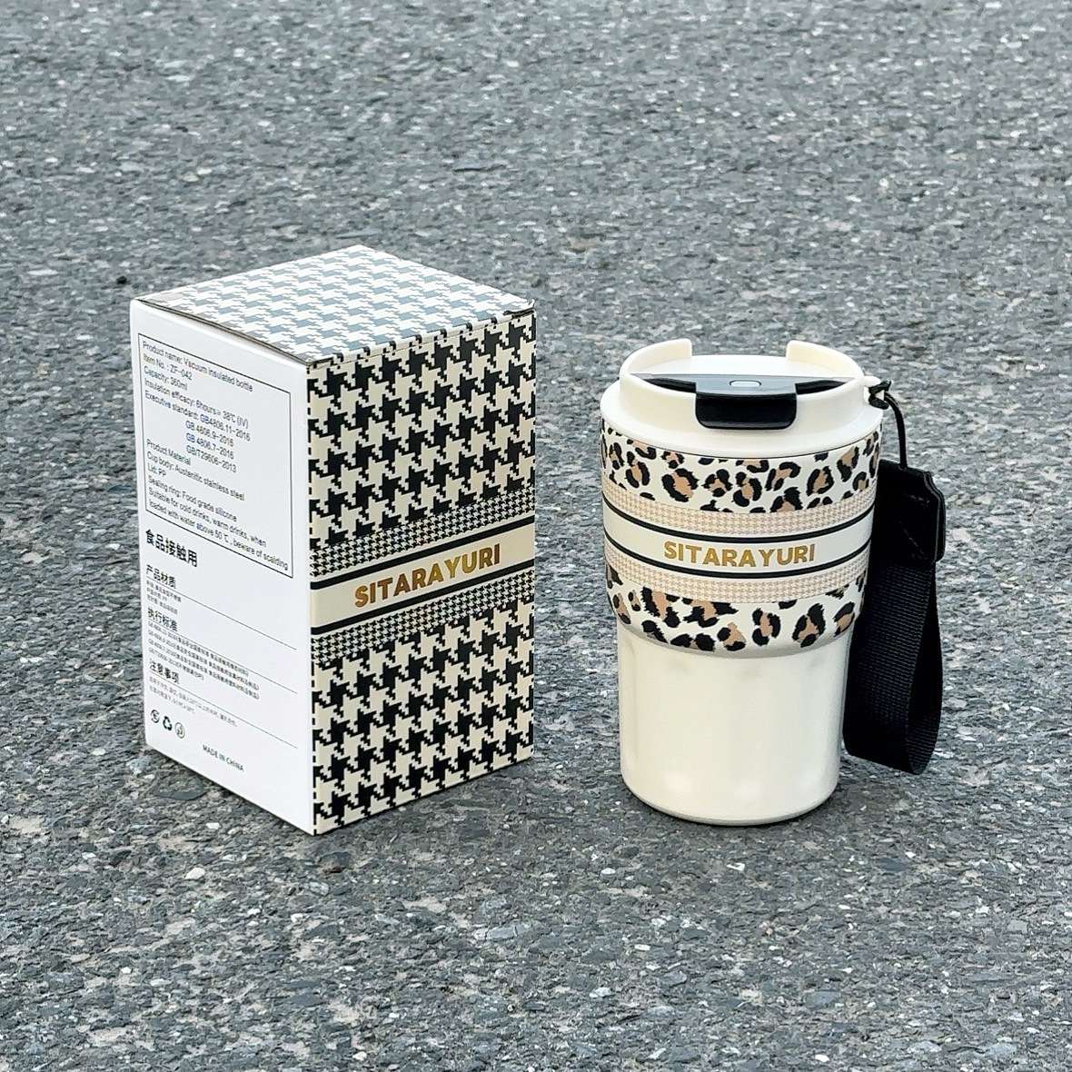 SITARAYURI's new 3D leopard print insulated cup, a stainless steel coffee cup for girls detail image 9