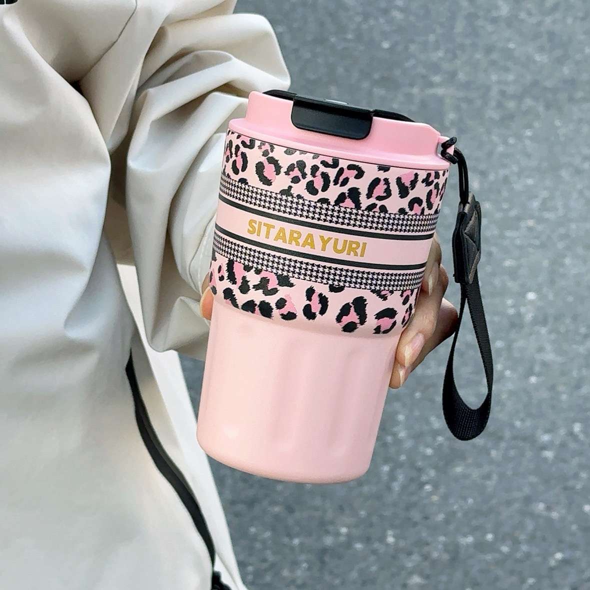 SITARAYURI's new 3D leopard print insulated cup, a stainless steel coffee cup for girls detail image 10