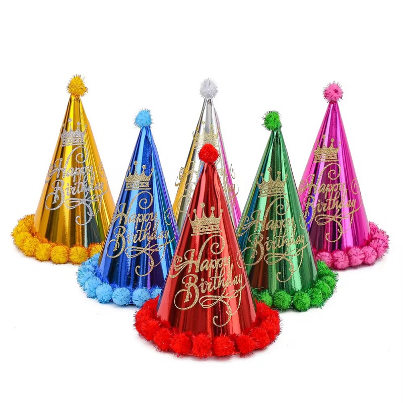 Internet celebrity InS-style pom-pom birthday hats, cake hats, children's, adults' and babies' rainbow hats, five-star striped party hats, birthday hats, beautiful hats, big hats, good hats, colorful hats, cute hats, birth hats Item Picture