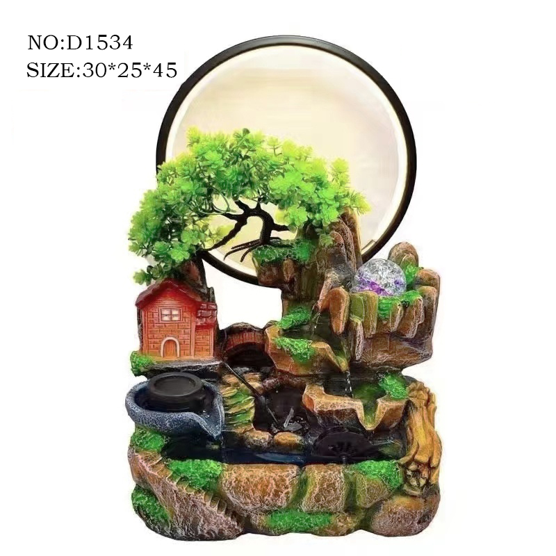 假山流水摆件风车水轮加湿器梅花鹿鱼缸客厅办公室家居装饰摆件流水造景